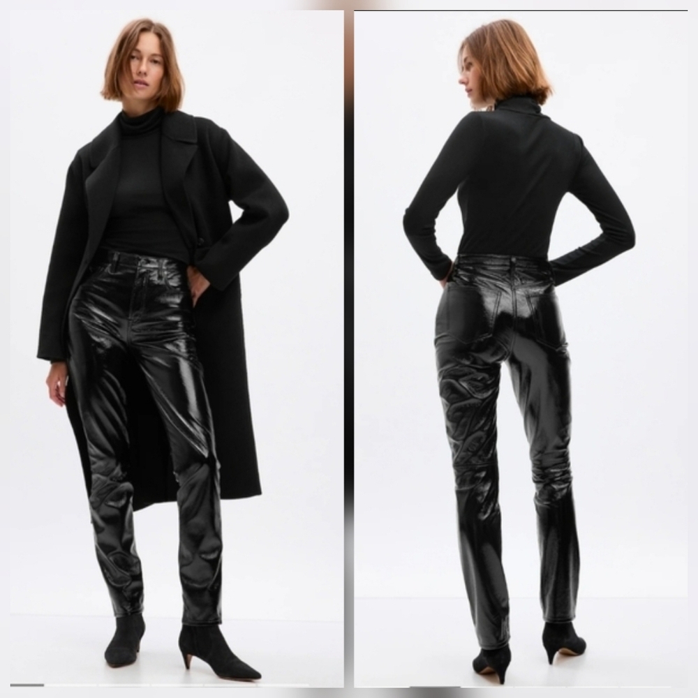 ❤️ NWOT! GAP HIGH RISE VEGAN PATENT LEATHER VINTAGE SLIM PANTS / JEANS, 6S (28 S